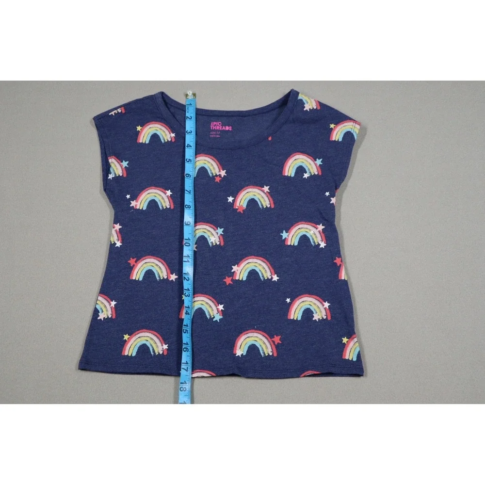 Epic Threads Girls‎ Rainbow Print Tee Shirt- Navy - Size M